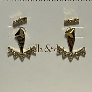 Stella & Dot Pave Triangle Ear Jackets Gold Earring Set